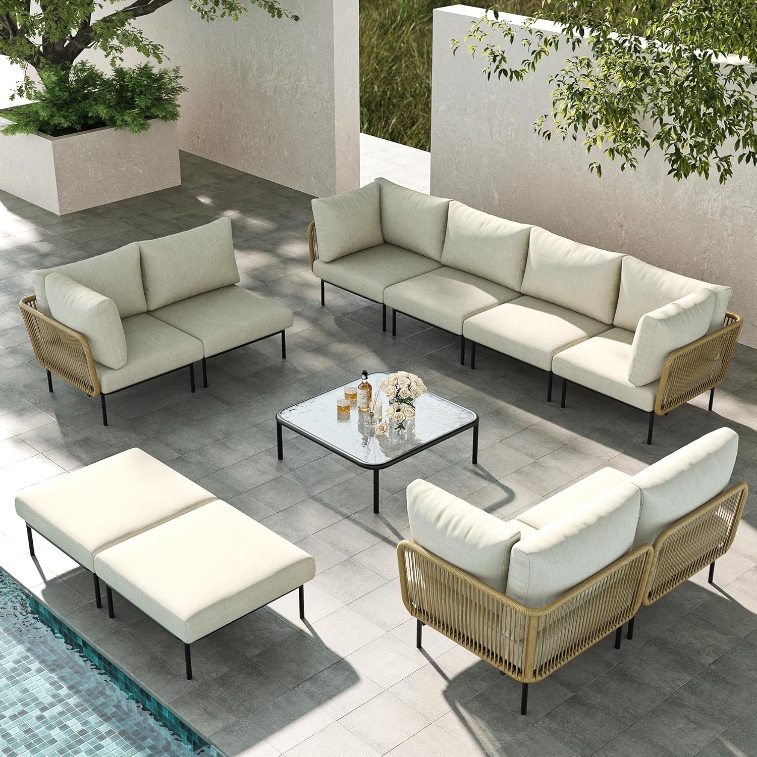 buy LayinSun aluminum patio furniture set,best modular sectional sofa for outdoor,LayinSun patio set pros cons,aluminum patio furniture worth buying,should I buy LayinSun outdoor sofa,modern outdoor furniture for carport unboxing and complete package contents