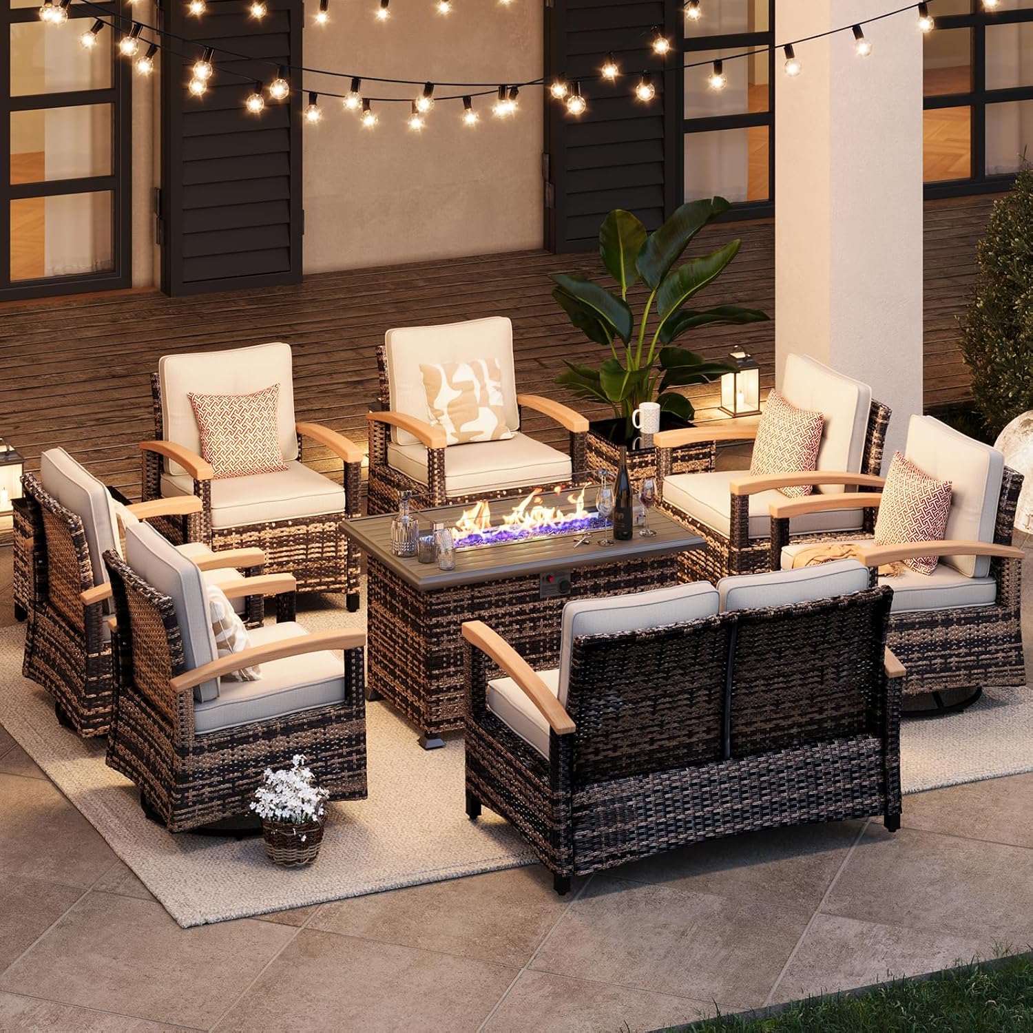 buy MEISSALIVVE patio furniture set,MEISSALIVVE fire pit table set pros cons,best outdoor conversation set for patio,rattan wicker furniture set worth buying,swivel rocker chairs for outdoor use,MEISSALIVVE vs other patio sets unboxing and complete package contents