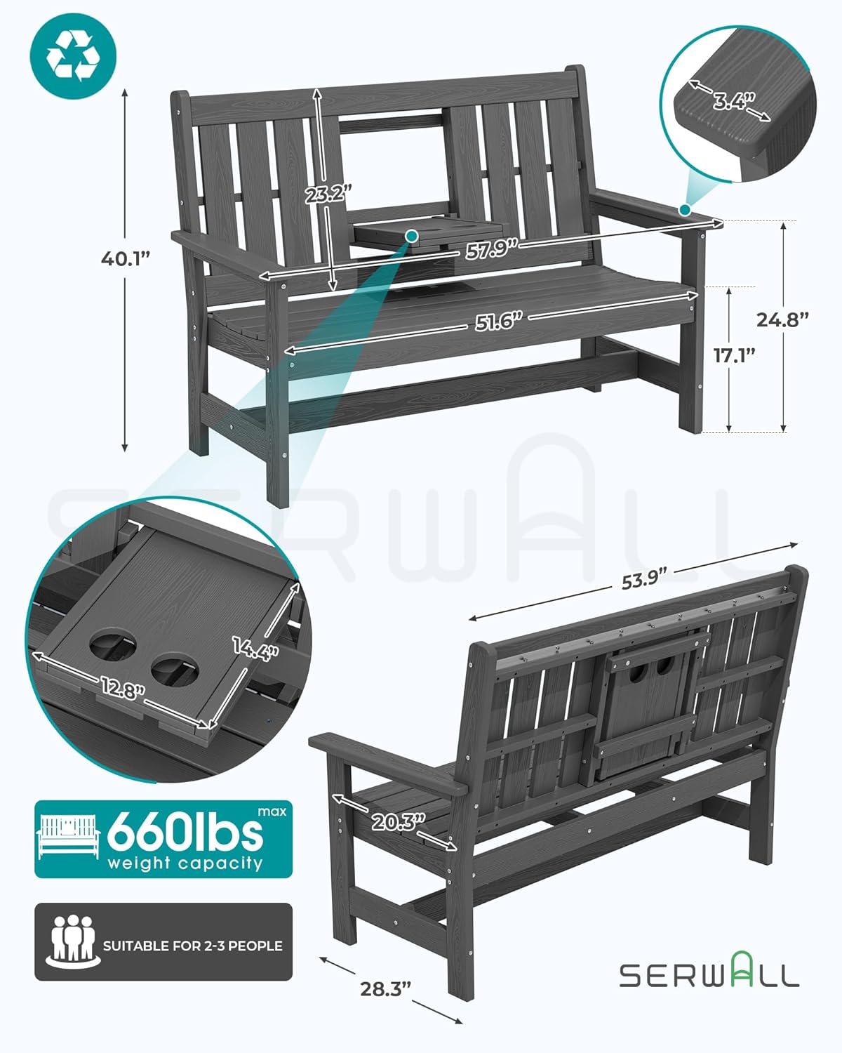 buy SERWALL outdoor bench,SERWALL garden bench cup holder,best outdoor bench for 3 person,HDPE patio bench pros cons,SERWALL bench assembly easy,weatherproof park bench worth buying unboxing and complete package contents