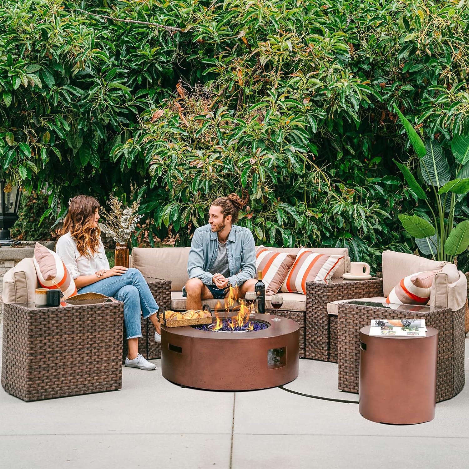 buy SUNSITT patio furniture set with fire pit,best outdoor sectional with fire table,SUNSITT fire pit set pros cons,12 piece patio set worth buying,brown rattan outdoor furniture for car camping,SUNSITT vs other fire pit sets unboxing and complete package contents