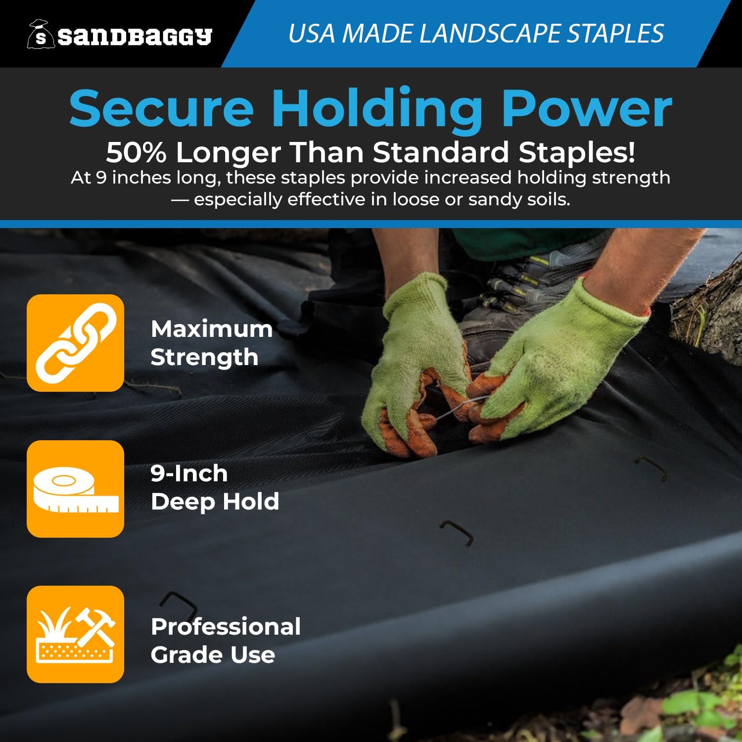 buy Sandbaggy 9 inch landscape staples,should I buy heavy duty landscape staples,Sandbaggy staples vs imported alternatives,best USA made landscape staples pros cons,9 inch landscape staples worth buying,landscape staples for loose soil performance testing and real-world results
