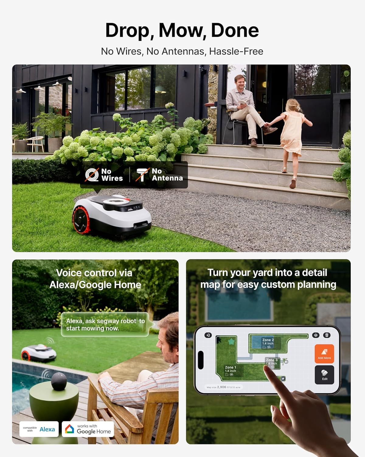 buy Segway Navimow i215 LiDAR robot mower,best wire free robot lawn mower for slopes,Segway Navimow i215 pros and cons,Navimow vs Husqvarna robot mower,should I buy Segway Navimow i215,Segway Navimow i215 worth buying for car unboxing and complete package contents