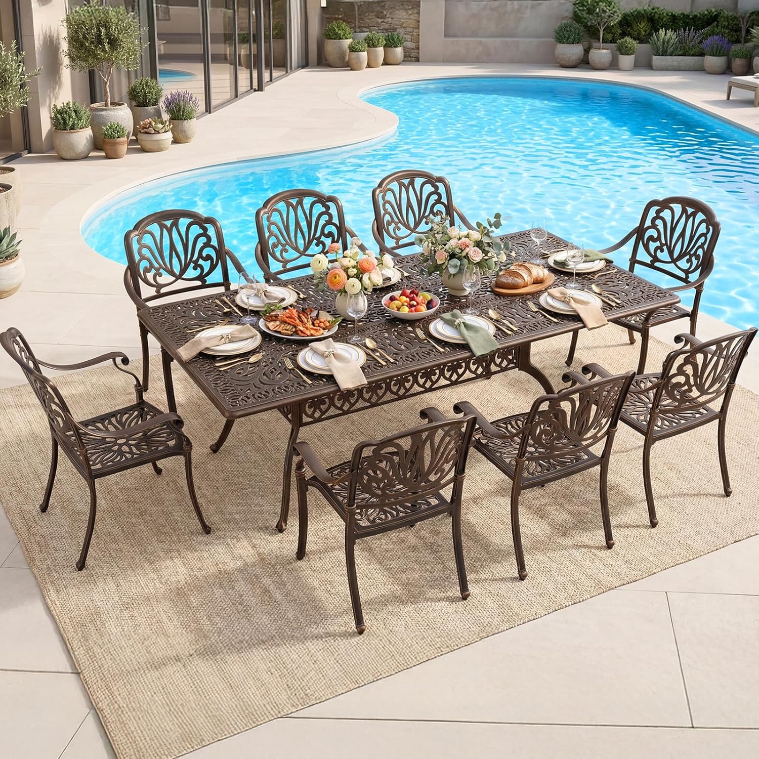 buy VINGLI 9-piece patio dining set,VINGLI cast aluminum dining set pros cons,best 9-piece outdoor dining set for garden,VINGLI rectangular table with umbrella hole,should I buy VINGLI patio dining set,stackable outdoor chairs set worth buying unboxing and complete package contents