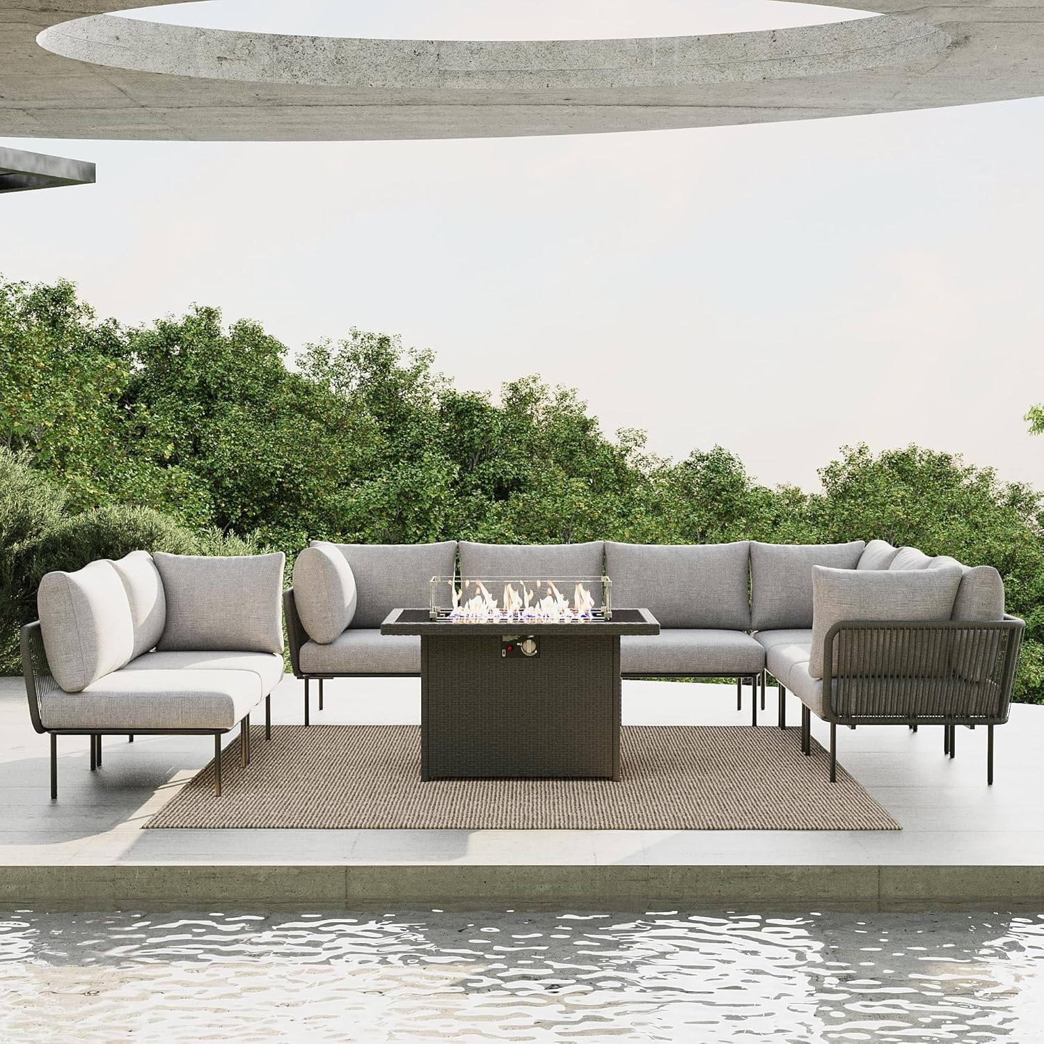 buy Vakollia wicker sectional,Vakollia outdoor sofa worth buying,best outdoor wicker sectional for patio,Vakollia fire pit table set pros cons,sectional sofa with fire pit vs alternatives,should I buy a rope wicker L shaped sofa unboxing and complete package contents