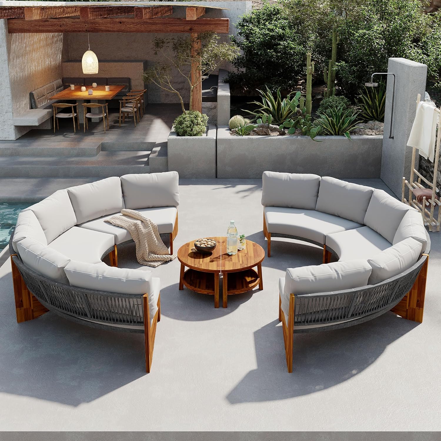 buy VilroCaz outdoor patio sofa set,semi-circle sectional pros cons,acacia wood outdoor furniture durable,best patio conversation sets for gardens,VilroCaz sofa set worth buying,waterproof cushion outdoor sofa set unboxing and complete package contents