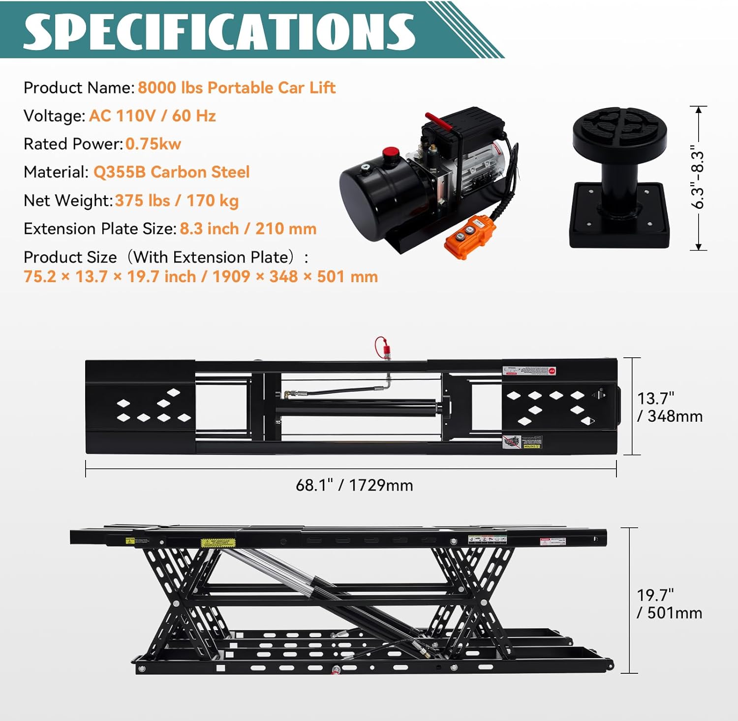 buy YUMPIE 8000 lbs portable car lift,best portable car lift for home garage,YUMPIE car lift pros cons,8000 lbs car lift worth buying,portable car lift vs scissor lift,heavy duty car lift for SUV unboxing and complete package contents