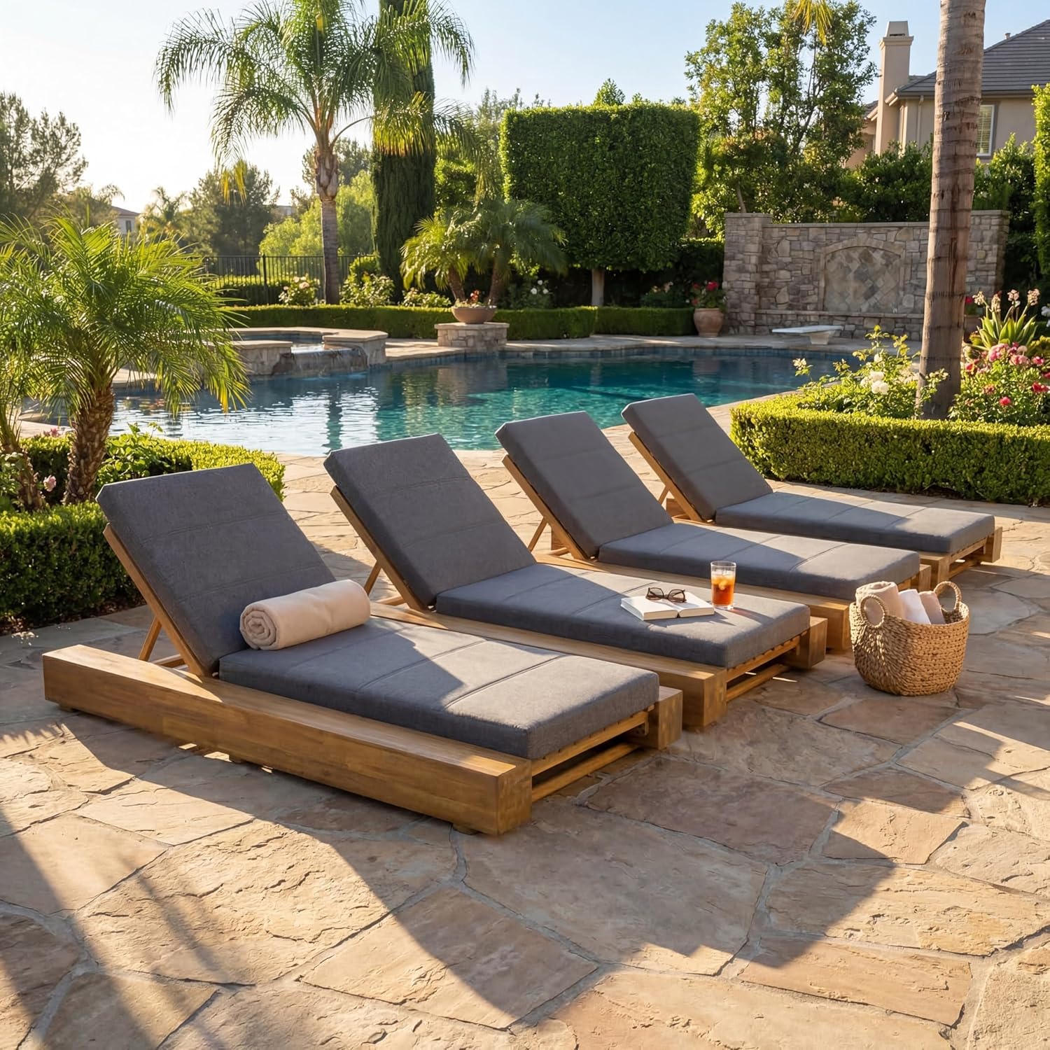 Image 1 of buy acacia wood chaise lounge set