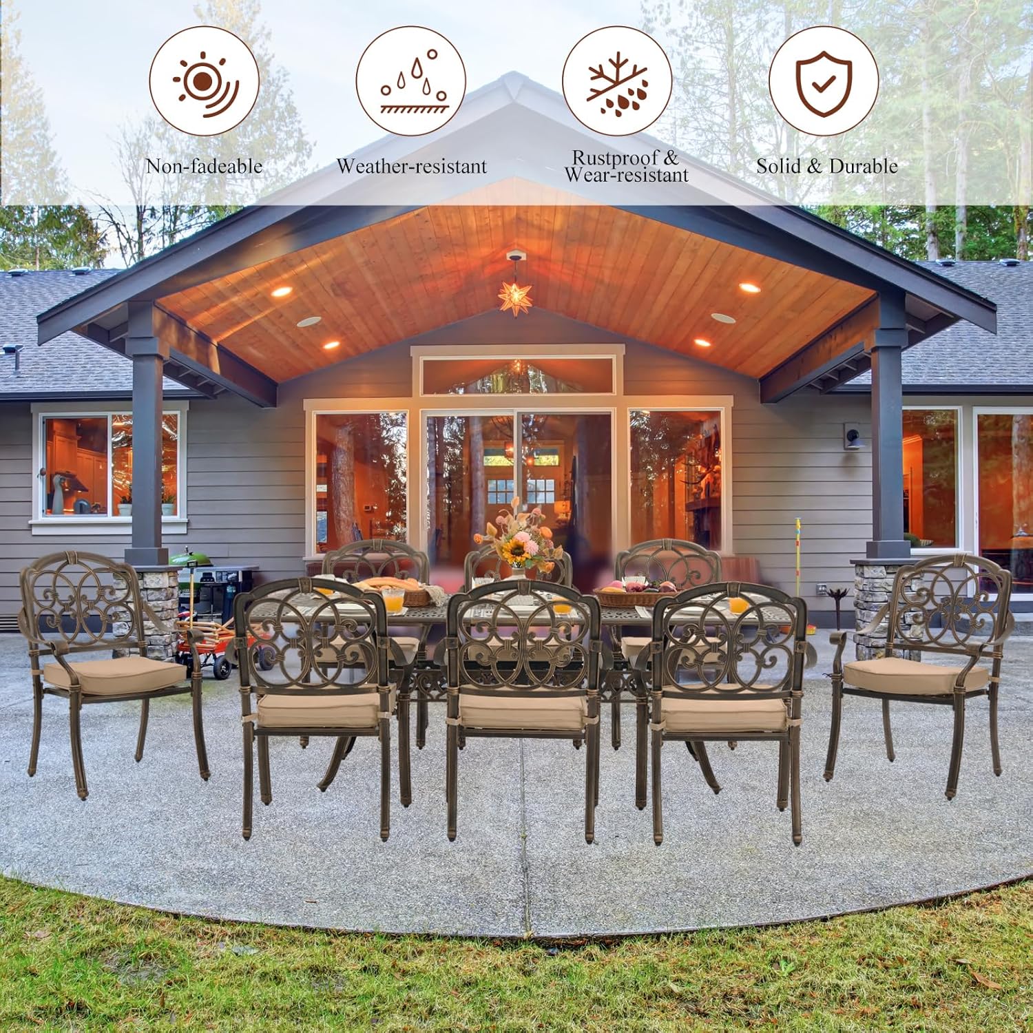 buy antique bronze outdoor dining set,best cast aluminum patio set for 8,attliahome outdoor dining set pros cons,should i buy a rustproof patio set,antique bronze outdoor set vs others,best 9 piece dining set for large family unboxing and complete package contents