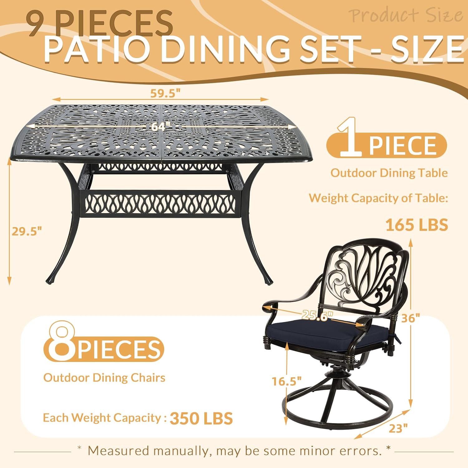 buy cast aluminum patio dining set,best outdoor dining set for large families,cast aluminum vs wicker patio furniture,W WARMHOL dining set pros cons,swivel rocker chairs for patio worth it,should I buy a 9 piece dining set unboxing and complete package contents