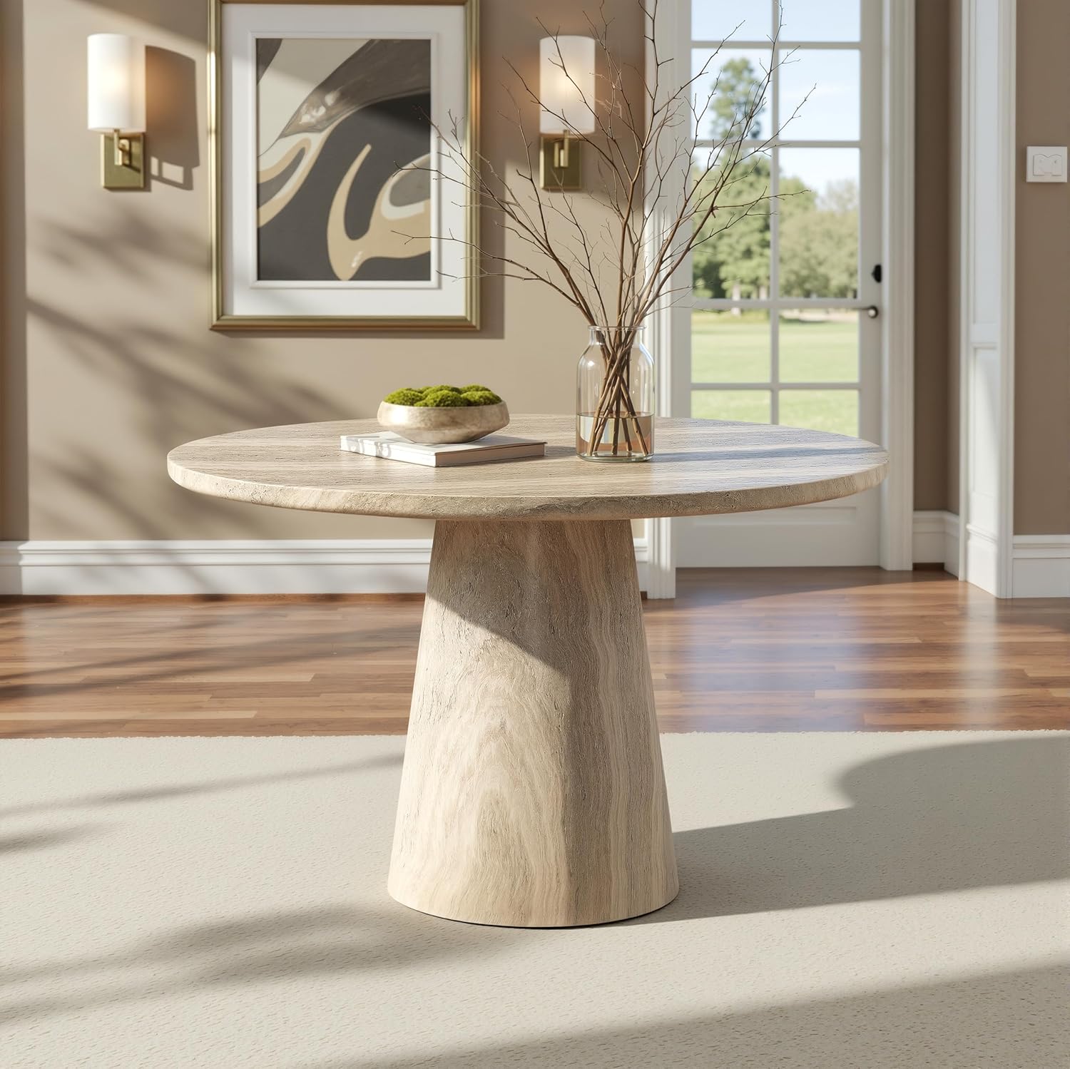 buy concrete travertine dining table,should I buy a concrete dining table,concrete travertine table worth buying,concrete dining table pros cons,best modern dining table for patio,concrete pedestal dining table durable unboxing and complete package contents
