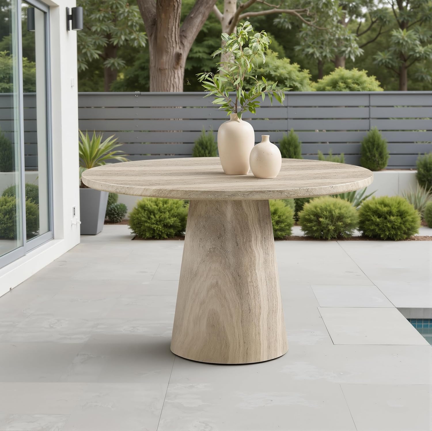 buy concrete travertine dining table,should I buy a concrete dining table,concrete travertine table worth buying,concrete dining table pros cons,best modern dining table for patio,concrete pedestal dining table durable performance testing and real-world results
