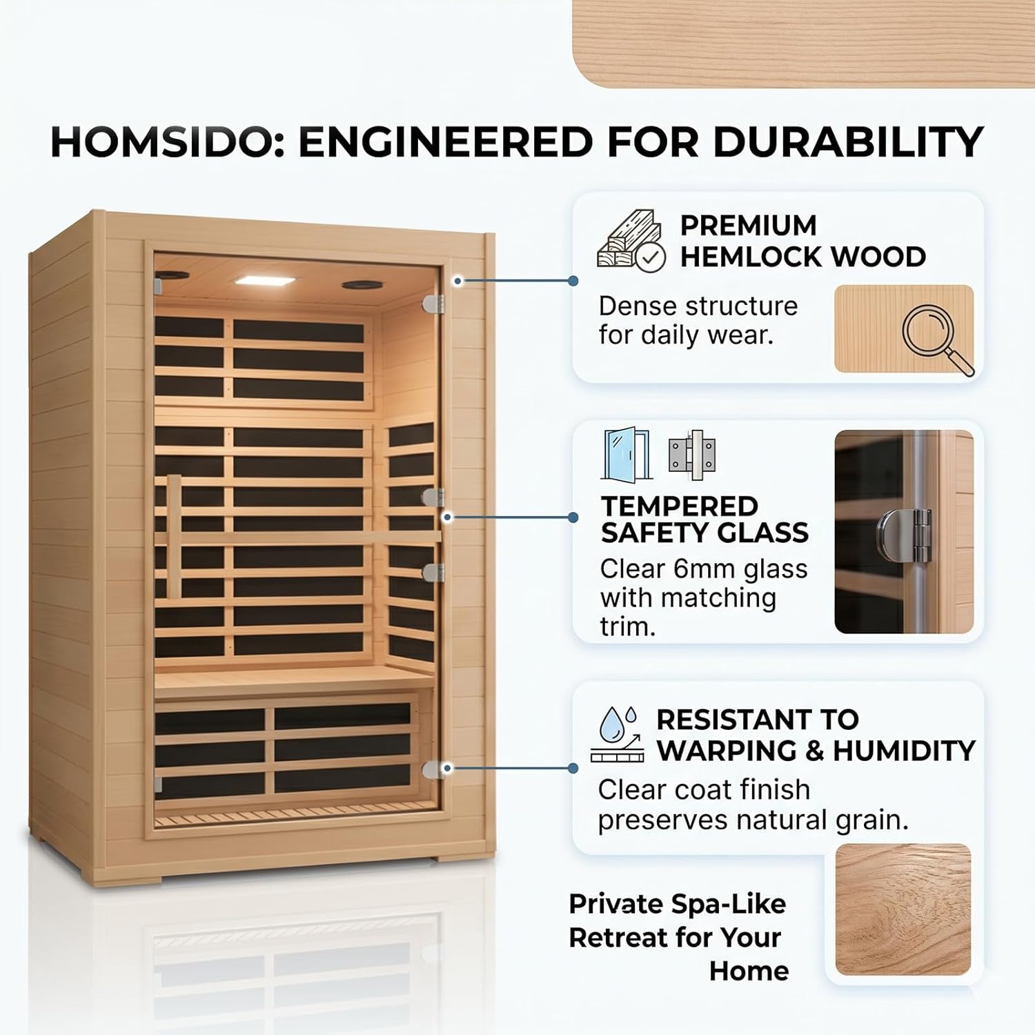 buy homsido far infrared sauna unboxing and complete package contents with Canadian Hemlock wood panels