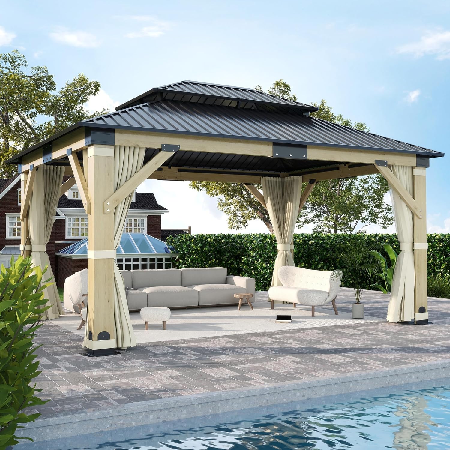 Image 1 of buy wooden gazebo with double roof