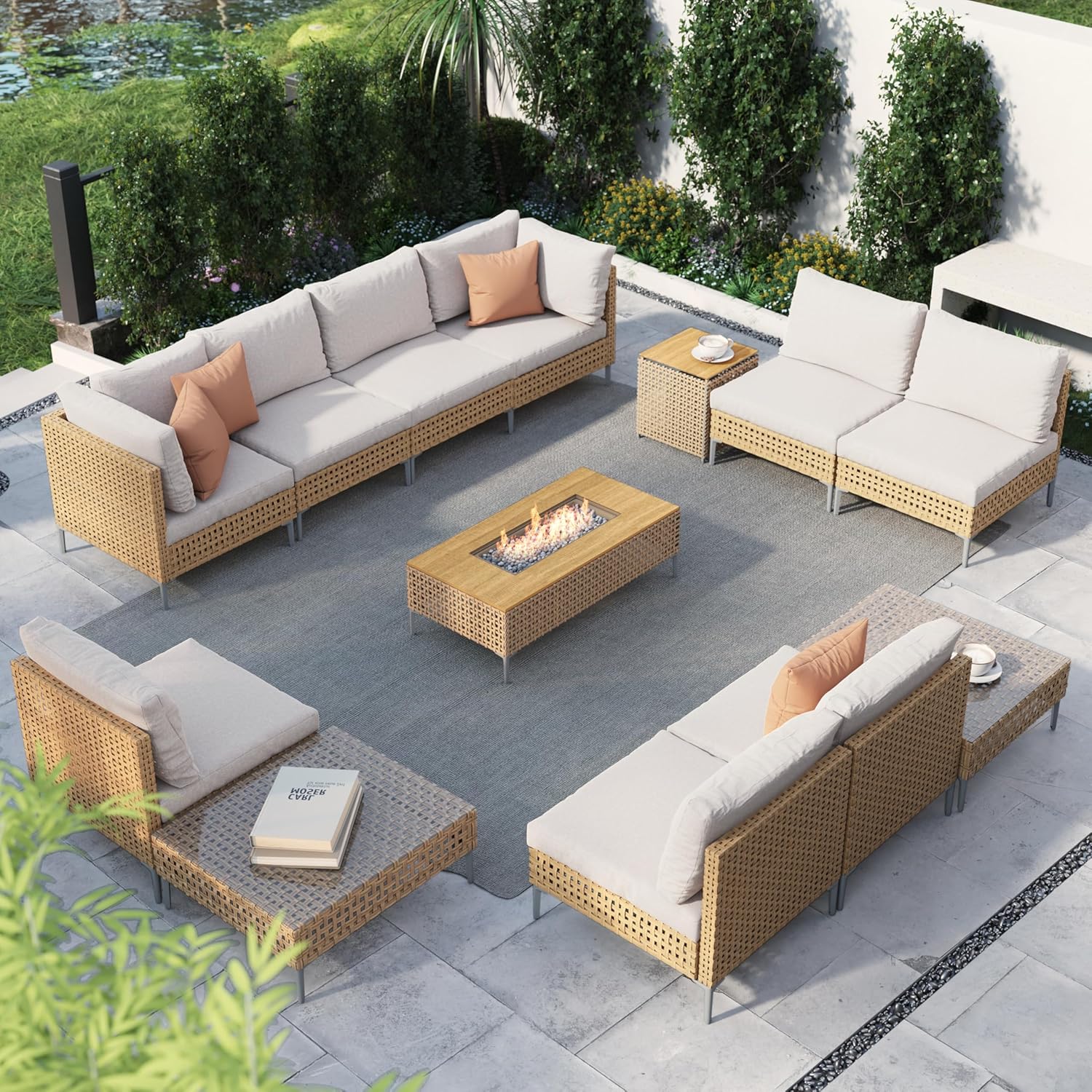 Image 1 of grand patio 13 piece wicker fire pit set worth buying