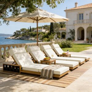 Image 1 of merax acacia wood chaise lounge set