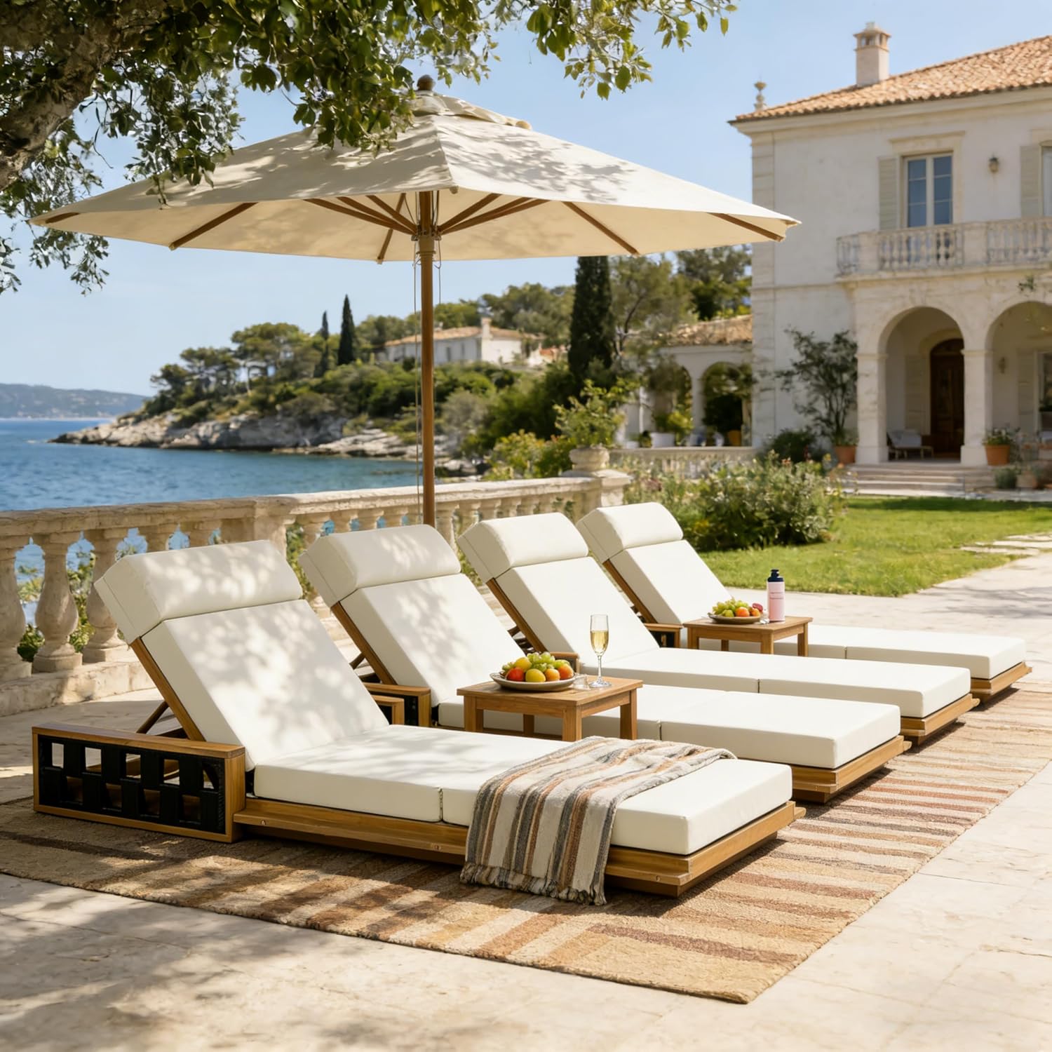 Image 1 of merax acacia wood chaise lounge set
