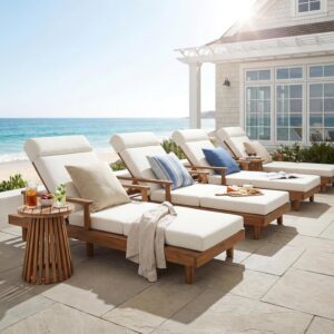 Image 1 of merax acacia wood outdoor chaise lounge