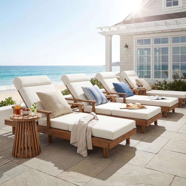 Image 1 of merax acacia wood outdoor chaise lounge