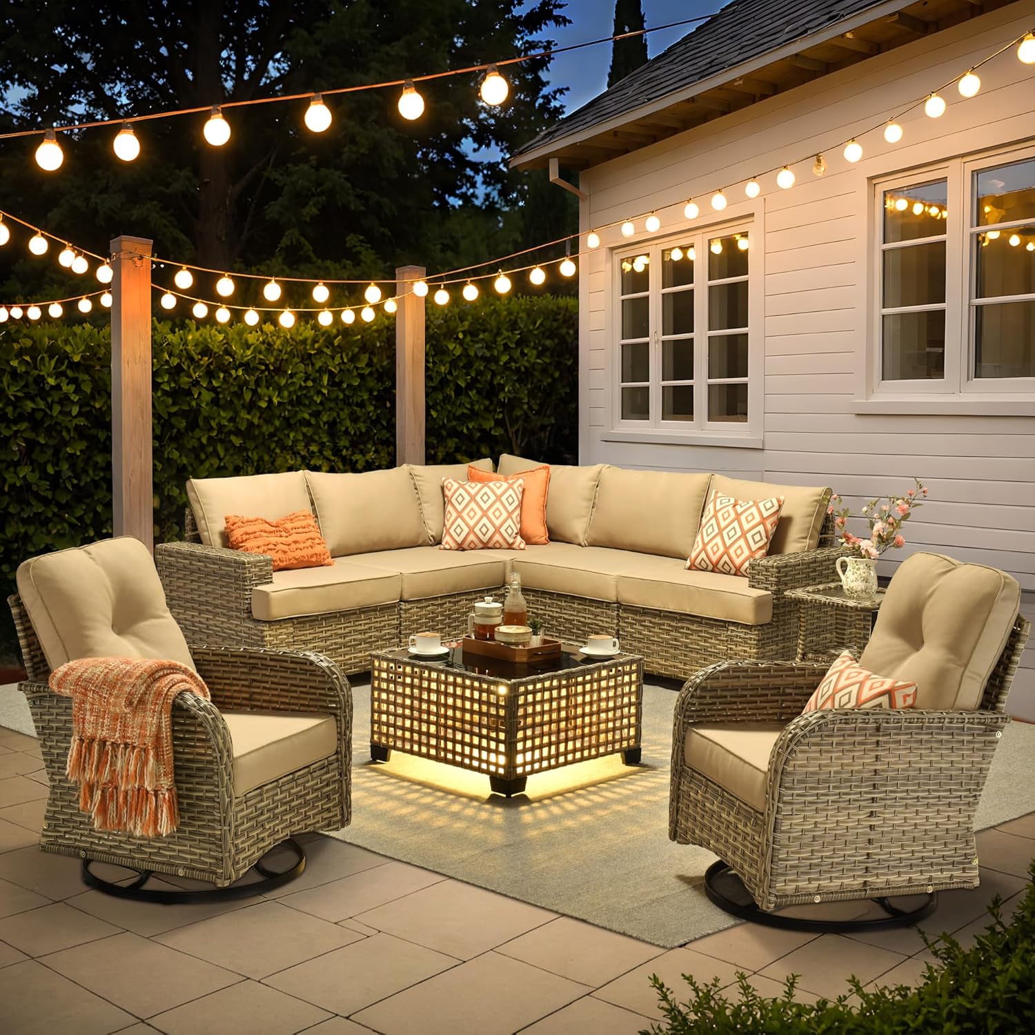 Image 1 of outdoor sectional with swivel rocker