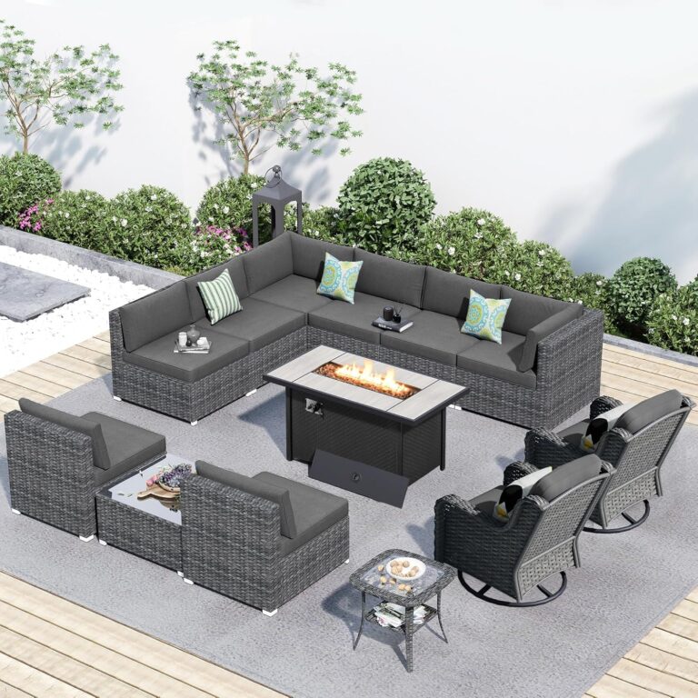 Image 1 of patio set with fire pit swivel chairs