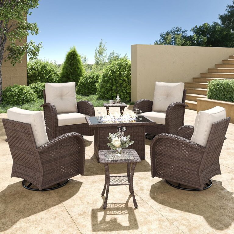 Image 1 of wicker patio furniture set with fire pit
