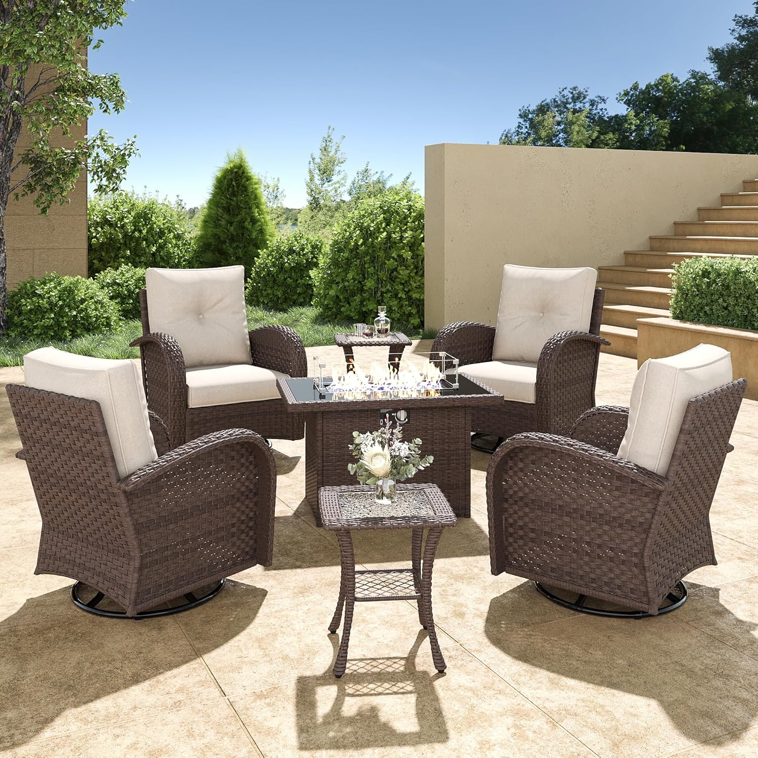 Image 1 of wicker patio furniture set with fire pit